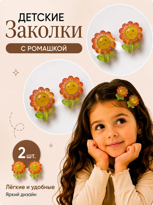 Заколки для волос для девочек, фруктовый, цветочным и с дизайном печенья, 2 шт - 