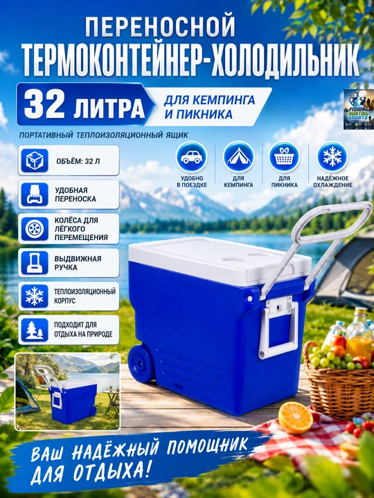 Портативный синий изолированный охладитель, прочный, 5 л, 13 л, 26 л, 45 л - 