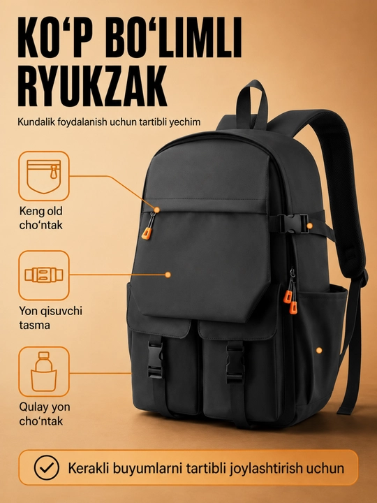 Sumka ish, noutbuk uchun mo‘ljallangan , shaharbop, sig‘imli ryukzak popka
