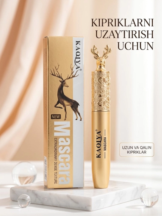 Тушь для ресниц KAQIYA Mascara объем и удлинение, дизайн золотого оленя, черная цвет 