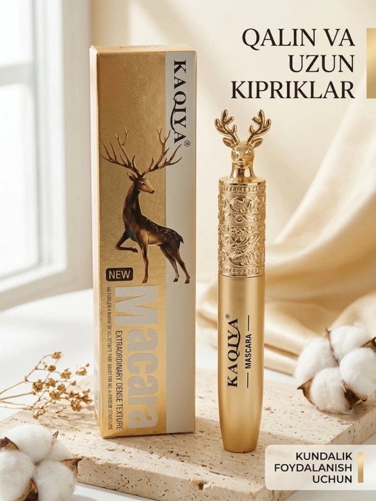 Тушь для ресниц KAQIYA Mascara объем и удлинение, дизайн золотого оленя, черная цвет 