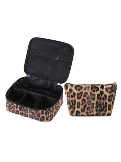 Leopard naqshli suv o‘tkazmaydigan katta kosmetik sumka 2 dona