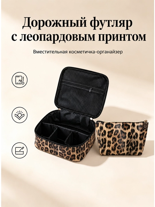Leopard naqshli suv o‘tkazmaydigan katta kosmetik sumka 2 dona