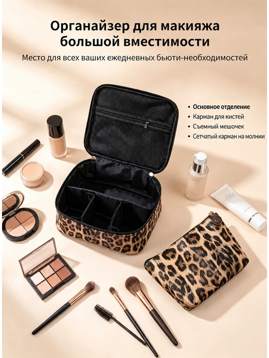 Leopard naqshli suv o‘tkazmaydigan katta kosmetik sumka 2 dona - 