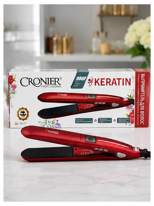 Выпрямитель для волос CRONIER Professional CR-777 Keratin, черный и красный варианты - 