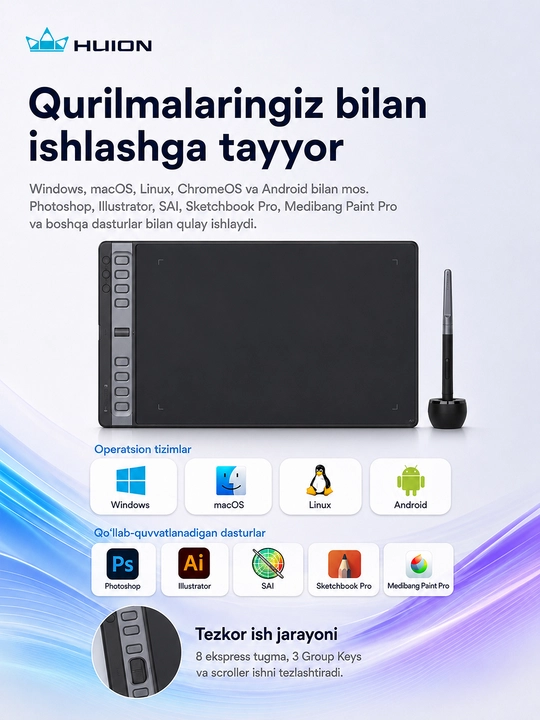 Графический планшет Huion H1061P 10.5"x6.56", USB-C, черный