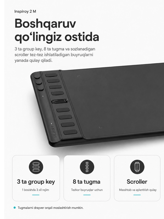Grafik planshet Huion H951P, 8.7"x5.4", qora