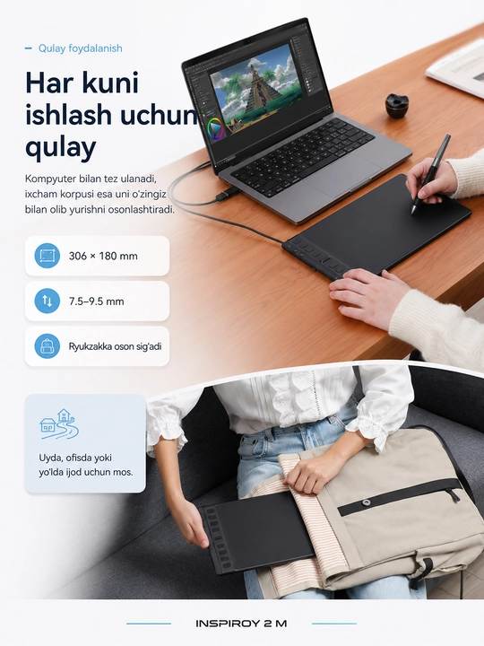 Grafik planshet Huion H951P, 8.7"x5.4", qora