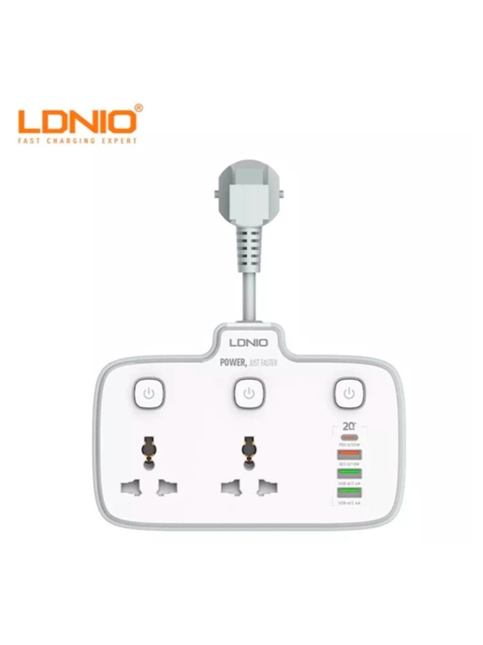 LDNIO SC2413 Пилот, удлинитель 2500W, 2 Розетки, USB, Type-C PD 20W, QC3.0 18W - 