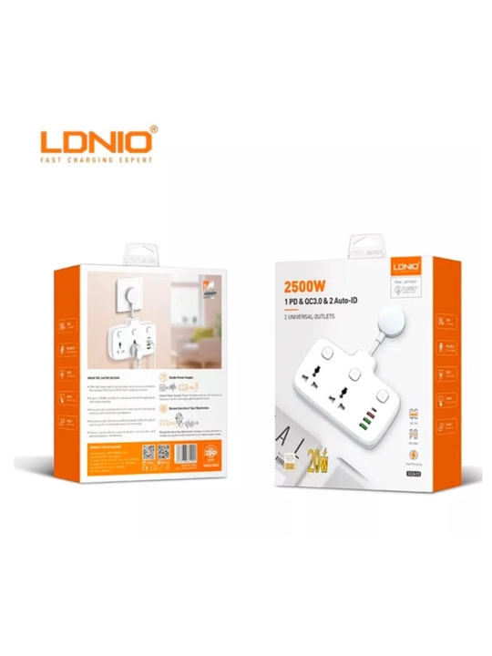 LDNIO SC2413 Пилот, удлинитель 2500W, 2 Розетки, USB, Type-C PD 20W, QC3.0 18W