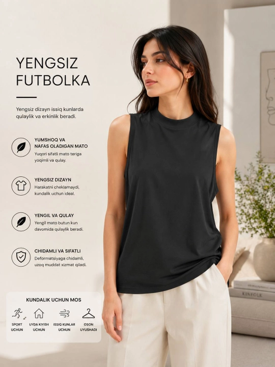 Ayollarning yengsiz futbolkasi, hijob ostida kiyiladi