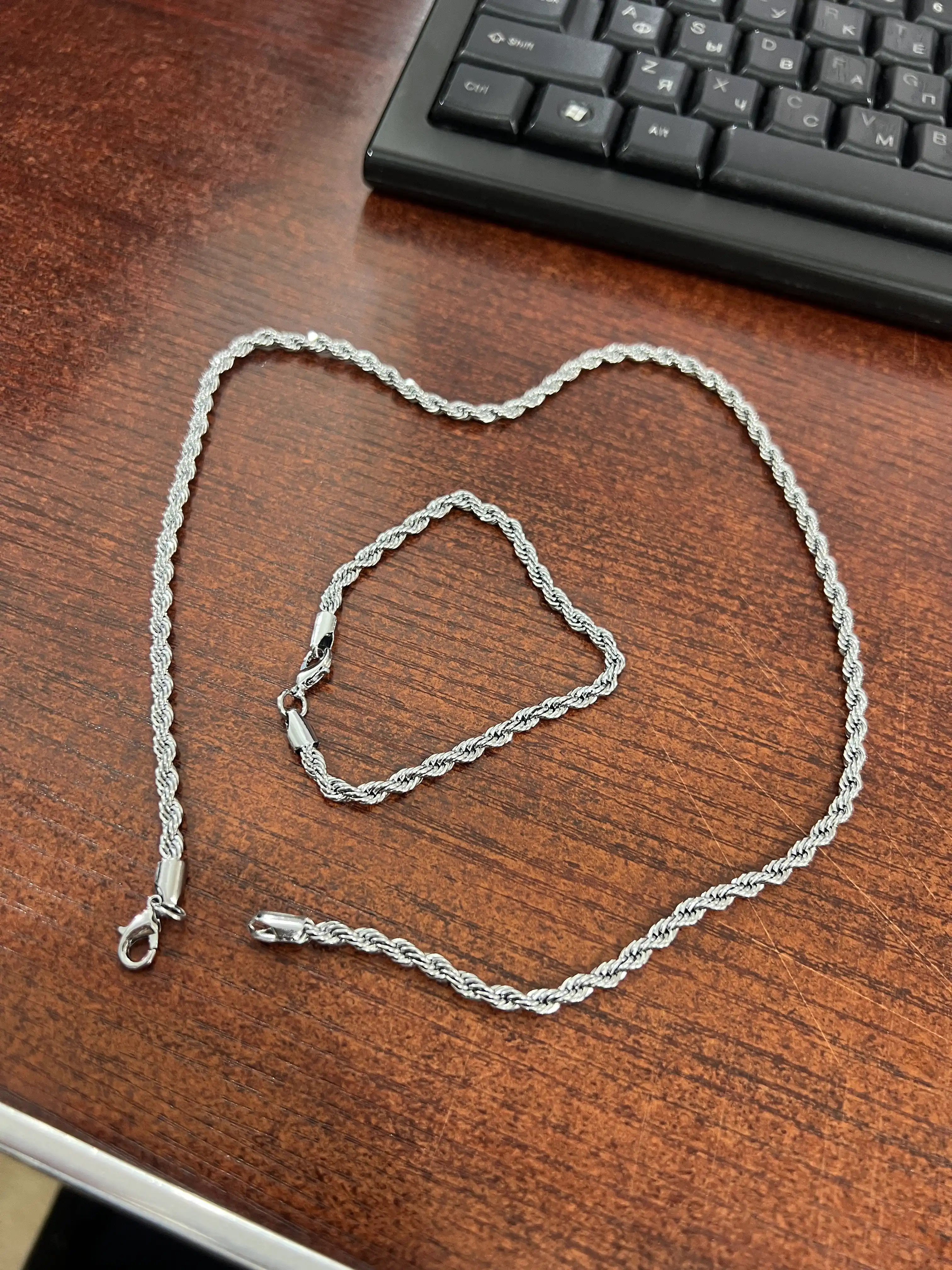 Мужской комплект: цепочка + браслет “Rope Chain”, сталь 316L