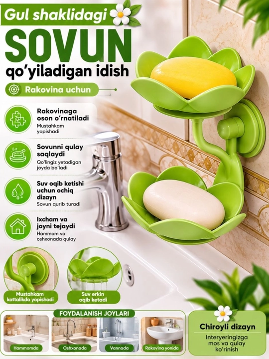 Sovun idishi, sovun tagligi, vannaxona sovun idishi, chiroyli sovun idishi - 