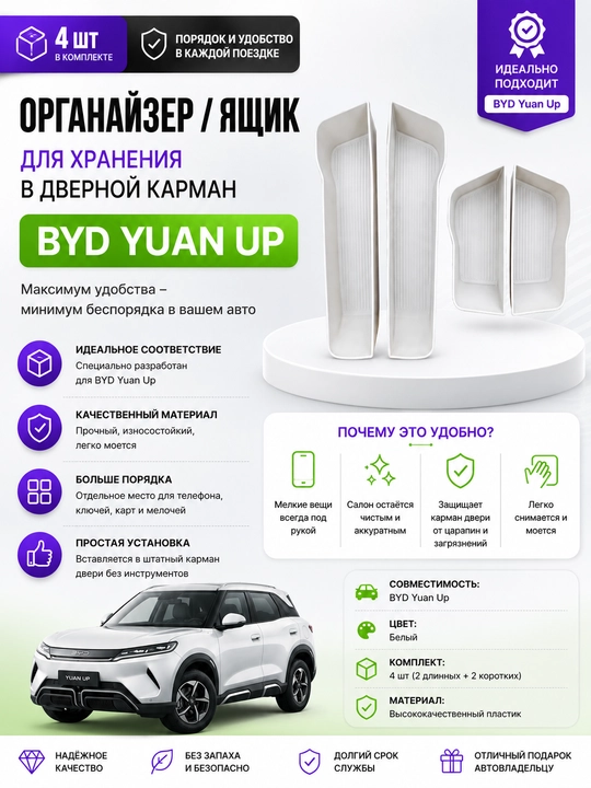 BYD Yuan Up avtomobili eshik cho‘ntagiga o‘rnatiladigan organizer/saqlash qutisi - 