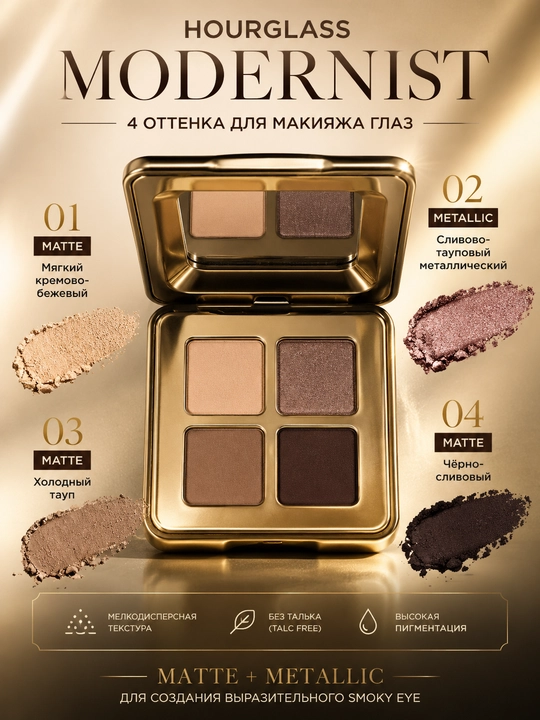 Hourglass Curator Eyeshadow Palette Modernist — ko‘z uchun 4 rangli tenlar paletkasi - 