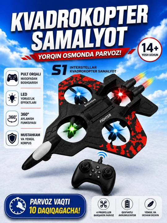 Kvadrokopter-dron samolyot