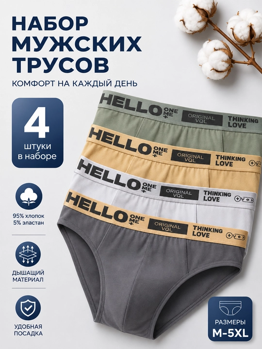 The brave boy erkaklar ichki kiyimi to‘plami 4 dona paxta M-6XL - 