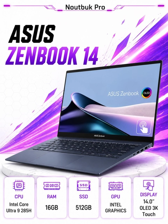 Ноутбук ASUS Zenbook 14 Intel® Core™ Ultra 9 285H RAM 16GB SSD 512GB 14.0″OLED 3K Touch - 
