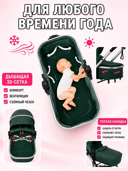 Детская коляска 3 в 1, люлька, автокресло, складная, амортизация, поворотное сиденье