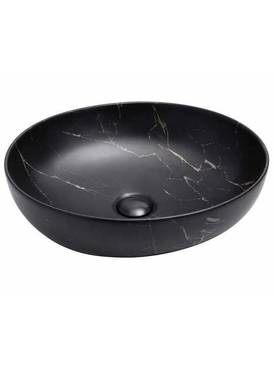 Rakovina McPoLOO MAB10164 oval qora marmar naqshli 54×40.5×18 sm - 