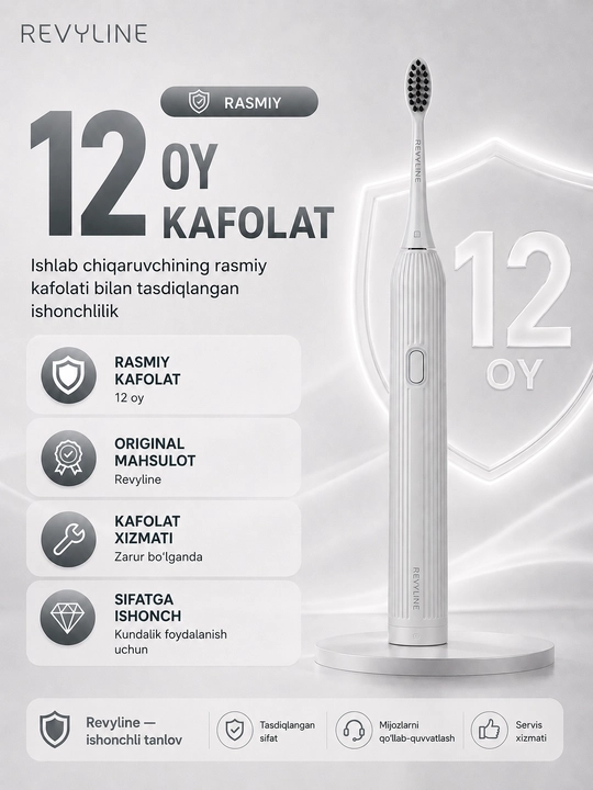 Revyline RL 060 elektr tovushli tish cho‘tkasi, 4 ta rejim, 3 nasadka, kundalik parvarishi