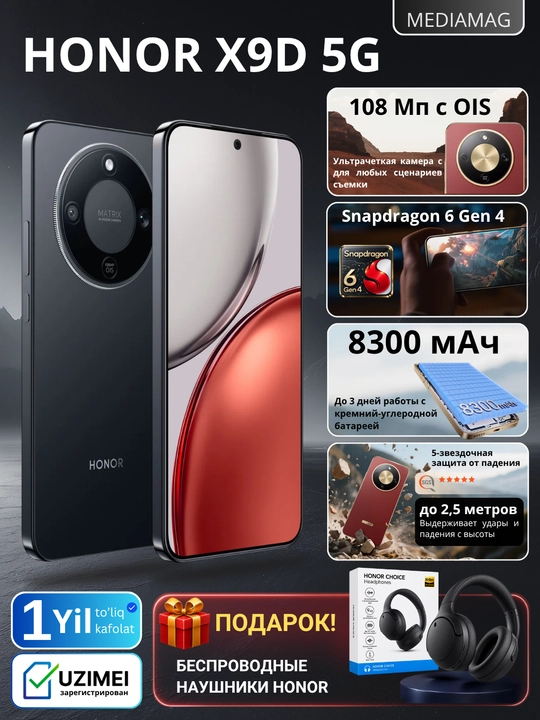Smartfon HONOR X9d 5G, 8300mAh, 108 MP, NFC, 120Hz - 