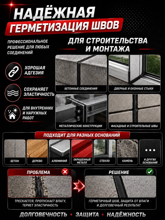 Qurilish, montaj va choklarni germetiklash uchun poliuretan germetik, 750 g
