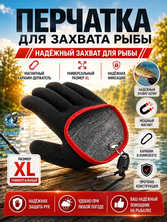 Перчатки обрезиненные для захвата рыбы W-PRO - 