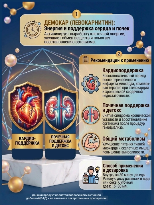 Сироп Демокар L-карнитин без сахара, 100 мл — для метаболизма, сердца, энергии и аппетита