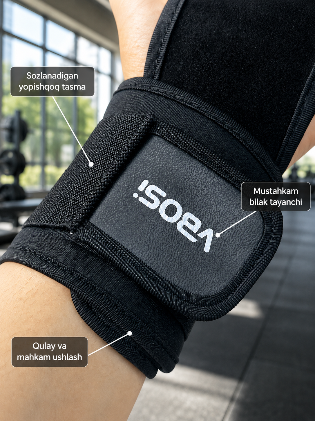 Кистевой бандаж VBOSI для спорта, фитнеса и тяжелой атлетики M–XL