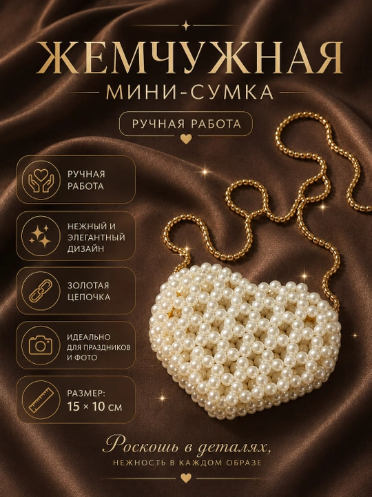 Sumka ayollar va qizlar uchun yelka orqali, durdan yasalgan sumka, qo'l mehnati - 