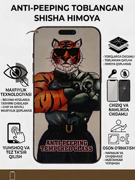 Защитное стекло aнтишпион, тонировка для IPhone  XS, 11, XR, 12, 13, 14, 15, Pro, Pro Мax