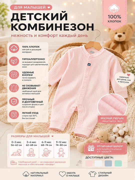 Хлопковый комбинезон для малышей — для мальчиков и девочек