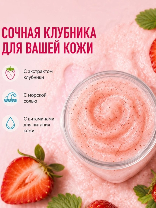 Клубничный скраб для тела 500 г, мягкая кожа и глубокое очищение