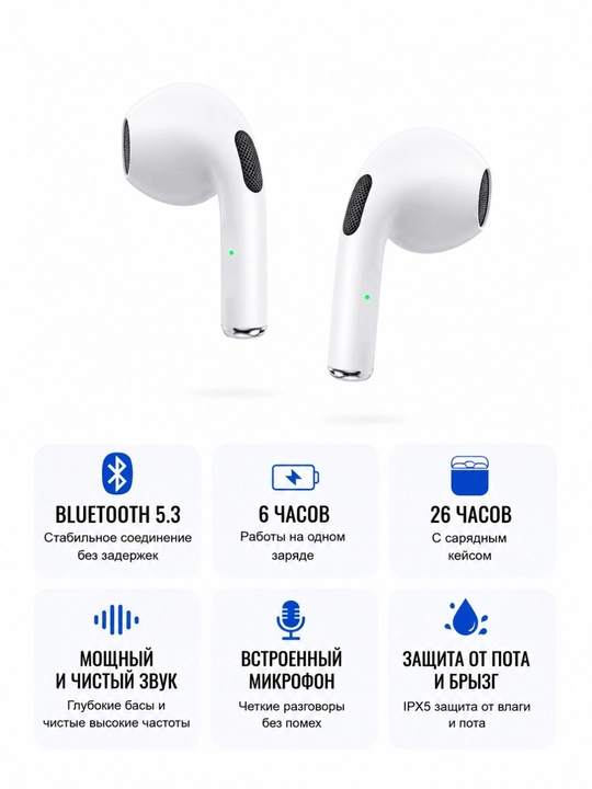 Simsiz quloqchinlar Bluetooth 5.3 TWS, mikrofon, sensorli boshqaruv, Type-C