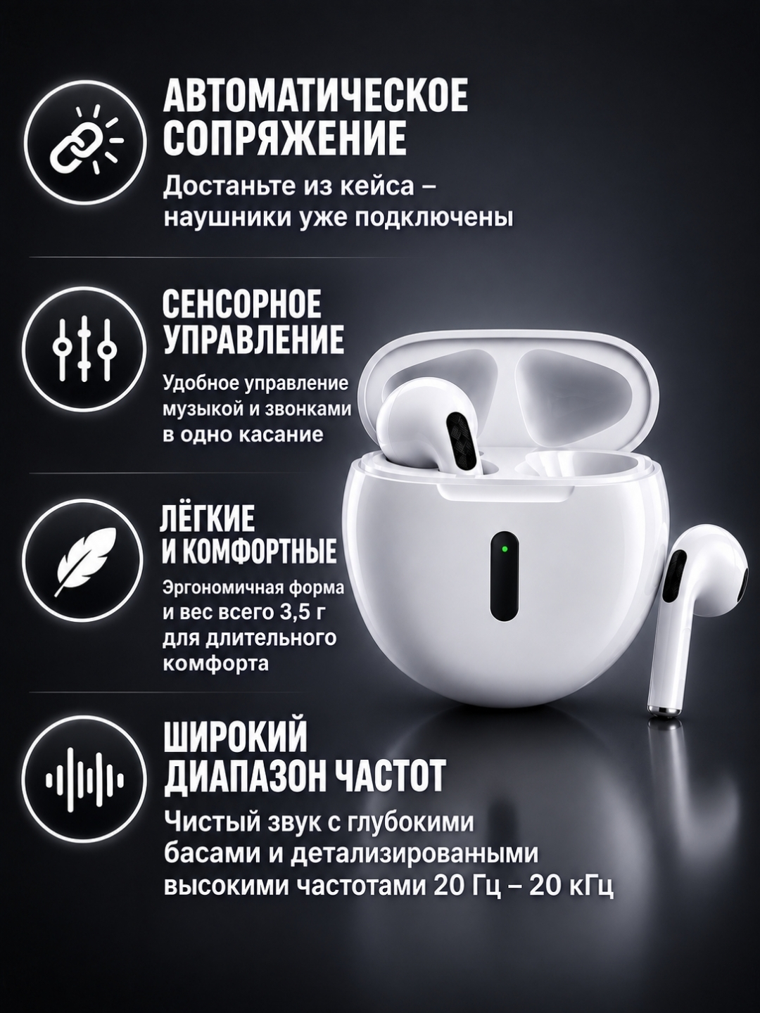 Simsiz quloqchinlar Bluetooth 5.3 TWS, mikrofon, sensorli boshqaruv, Type-C - 