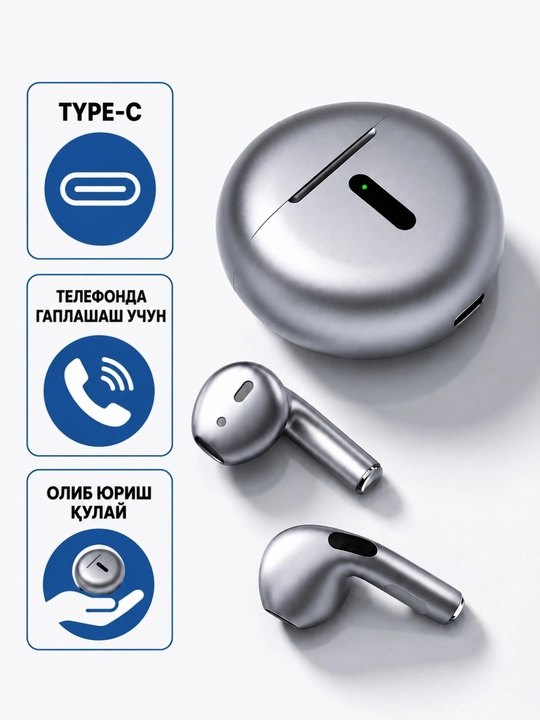 Simsiz quloqchinlar Bluetooth 5.3 TWS, mikrofon, sensorli boshqaruv, Type-C