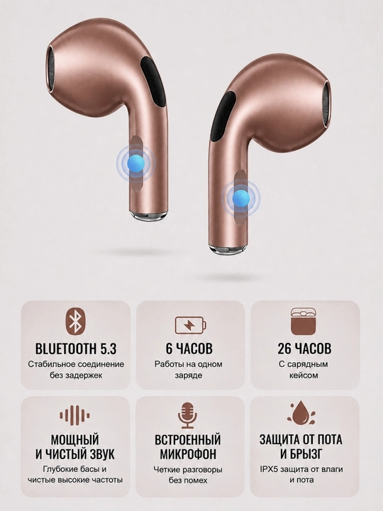 Simsiz quloqchinlar Bluetooth 5.3 TWS, mikrofon, sensorli boshqaruv, Type-C