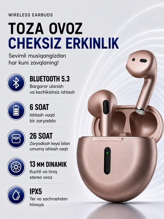 Simsiz quloqchinlar Bluetooth 5.3 TWS, mikrofon, sensorli boshqaruv, Type-C