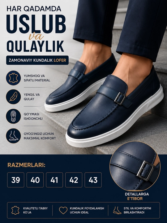 Erkaklar mokasini, qora mokasinlar, erkaklar tuflisi, loferlar, klassik poyabzal, to‘qali - 