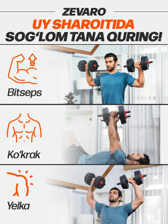 Yig'ma gantellar to plami va shtanga, gantel nabor 15 kg - 30 kg