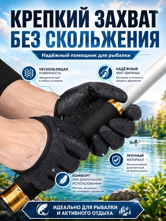 Перчатки обрезиненные для захвата рыбы W-PRO