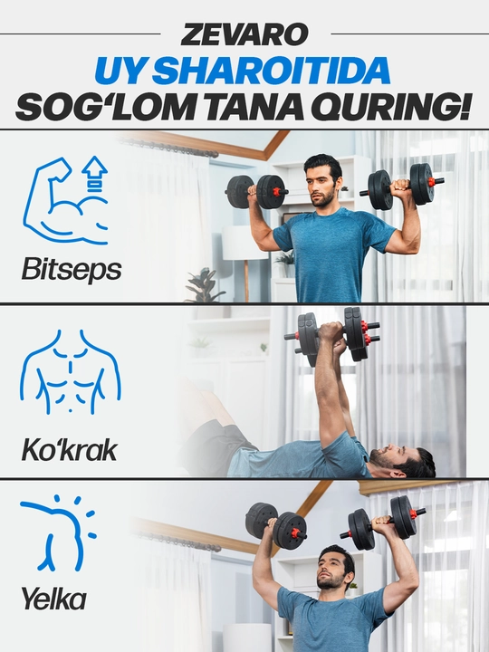 Yig'ma gantellar to plami va shtanga, gantel nabor 15 kg - 30 kg