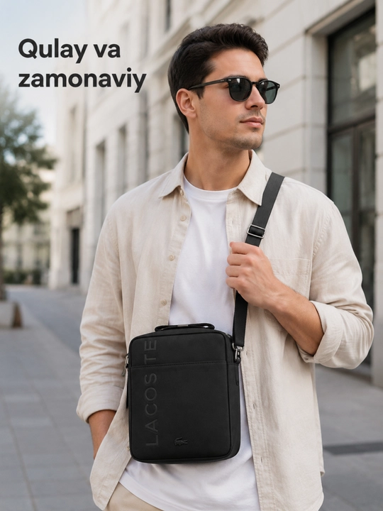 Мужская сумка через плечо в стиле Lacoste, повседневная crossbody сумка, синяя