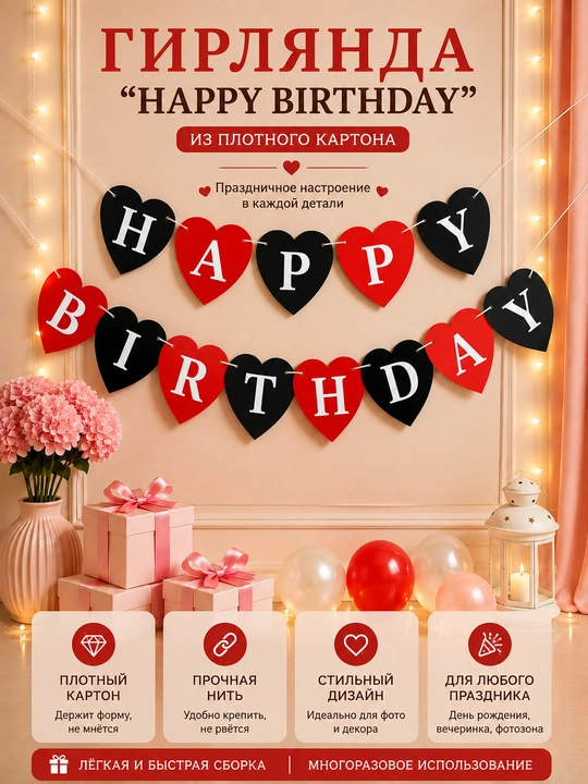 Гирлянда Happy Birthday баннер для украшения дня рождения, декор для праздника - 