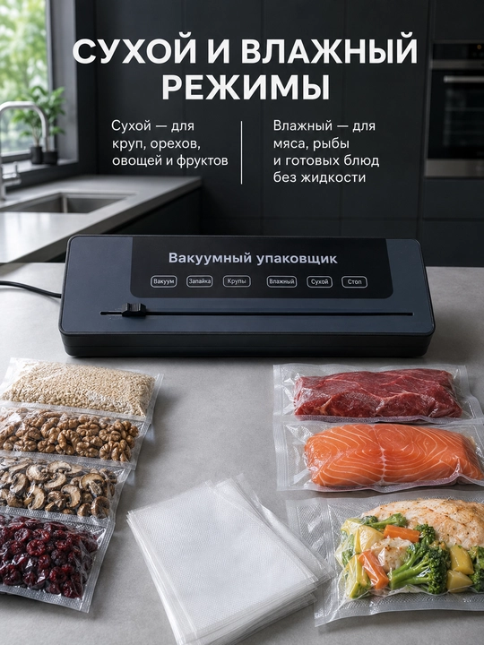 Вакууматор для продуктов, вакуумный упаковщик и запайщик пакетов