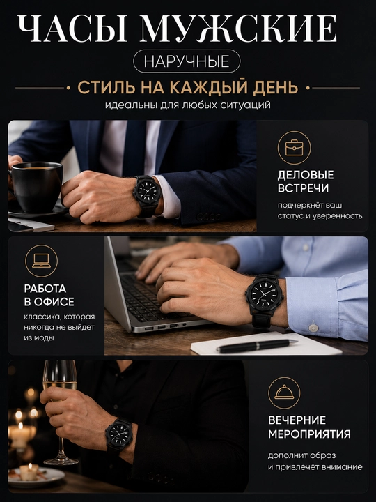 Erkaklar qo‘l soati, klassik qora quartz soat, charm tasma, sovg‘a qutisi bilan