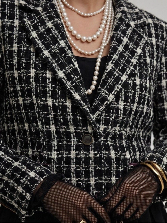 Zara yoki Chanel uslubidagi tvid pidjak, zamonaviy katta o‘lchamli pidjak