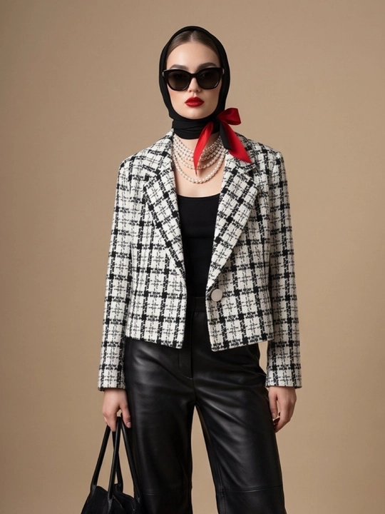 Zara yoki Chanel uslubidagi tvid pidjak, zamonaviy katta o‘lchamli pidjak