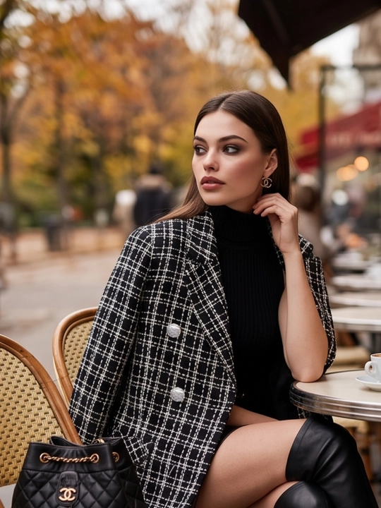 Zara yoki Chanel uslubidagi tvid pidjak, zamonaviy katta o‘lchamli pidjak
